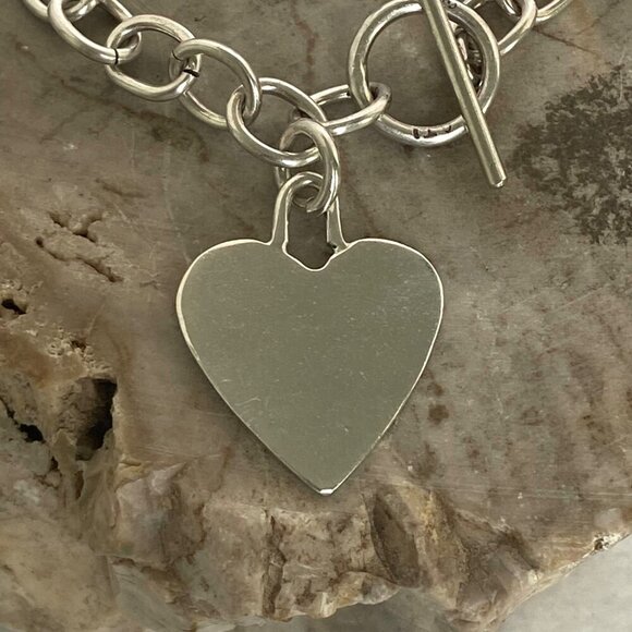 Sterling Silver 925 Cable Chain Blank Engraveable Heart Charm Bracelet 7.25" - Picture 5 of 16